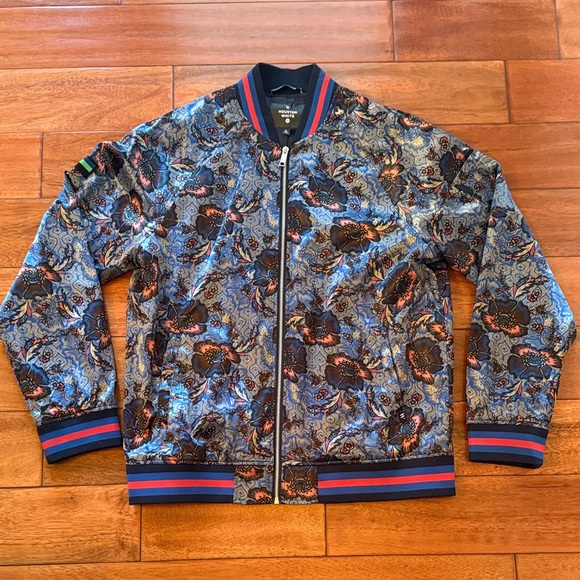 Houston White Floral Patterned Men's Bomber Jacket Size Large - Picture 3 of 11